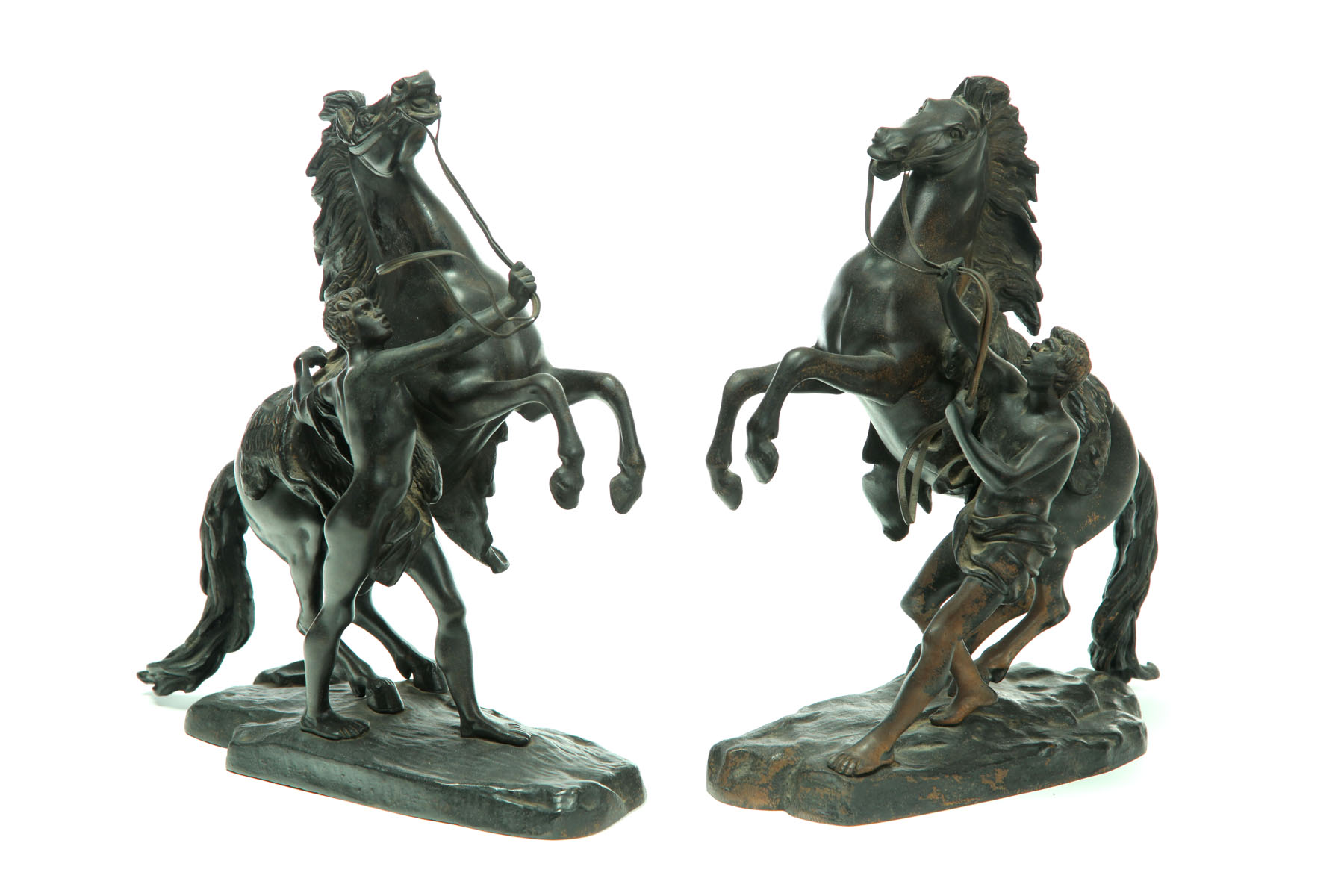 Appraisal: PAIR OF BRONZE HORSES AFTER GUILLAUME COUSTOU FRANCE - Late