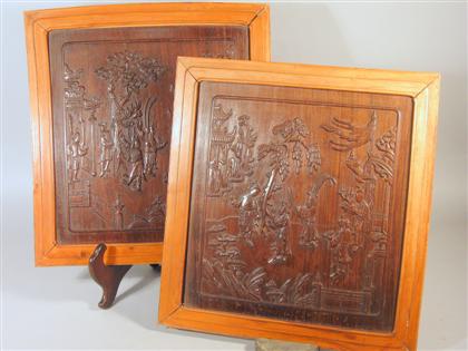 Appraisal: Pair of Chinese carved zitan panels th century Figural landscapes