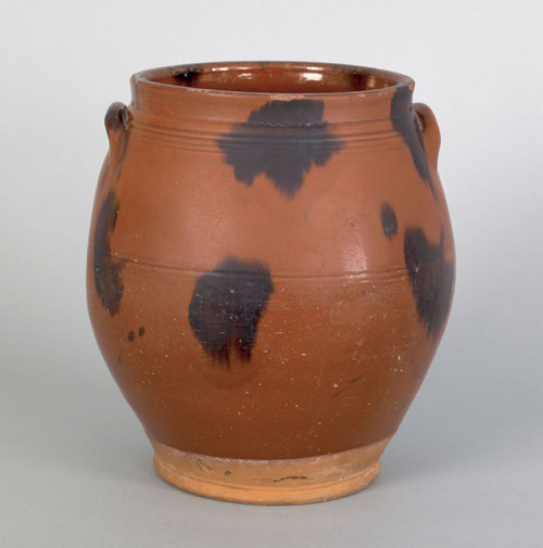 Appraisal: American redware crock th c with manganese splash decoration h