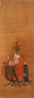 Appraisal: CHINESE PAINTED SILK SCROLL OF AN IMMORTAL A CHINESE PAINTED