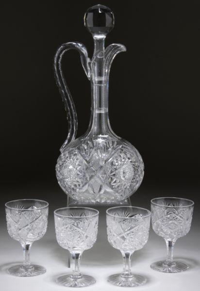 Appraisal: Libbey Cut Glass Decanter and Four Stems having a prism