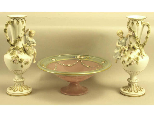 Appraisal: Collection of includes a beautiful hand painted footed glass bowl