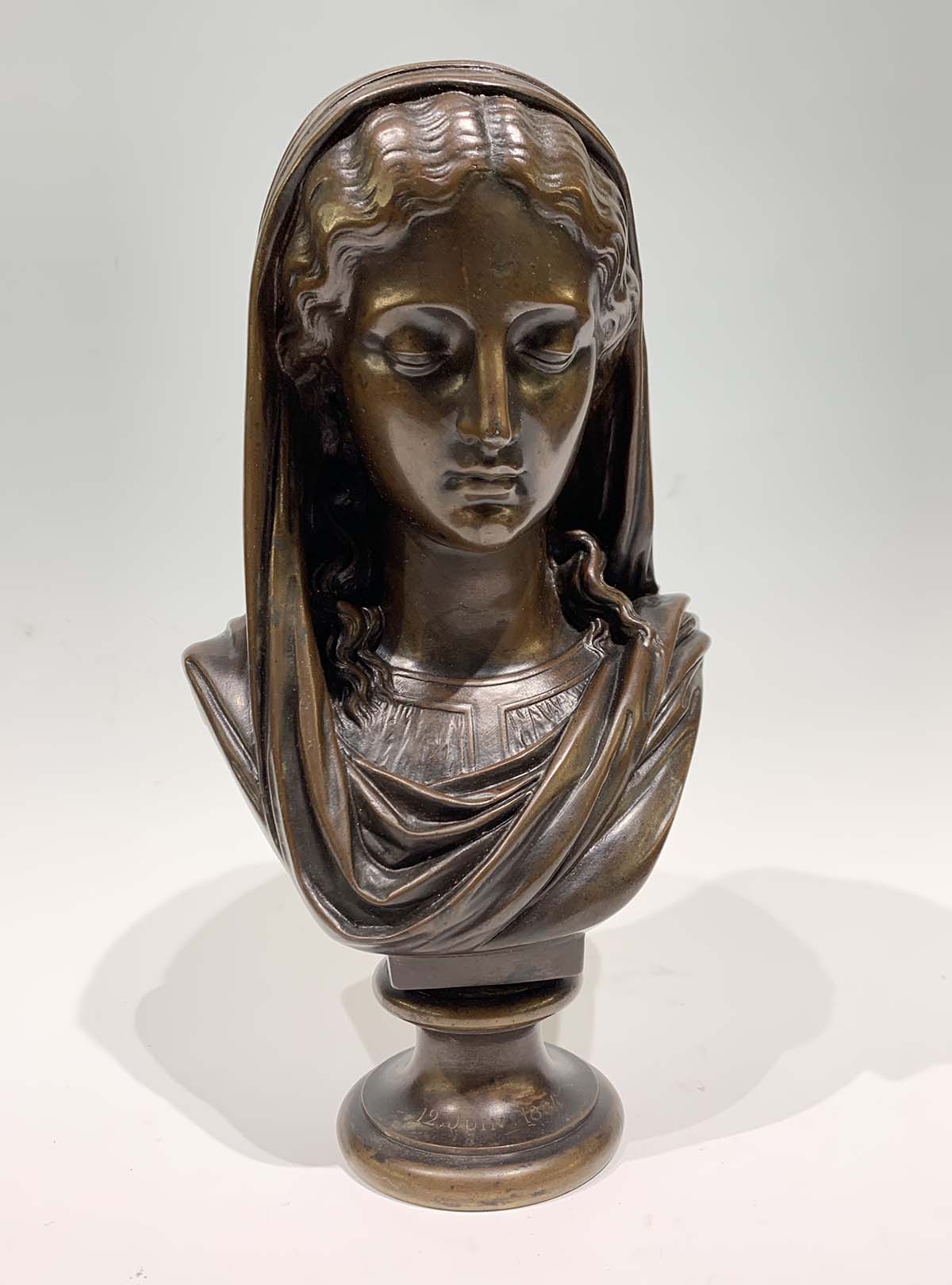 Appraisal: AIZELIN Eugene French - Bust of a Hooded Maiden Bronze