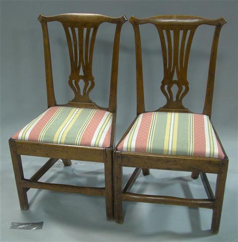 Appraisal: PAIR OF CHIPPENDALE WALNUT SIDE CHAIRS Probably American having pierced