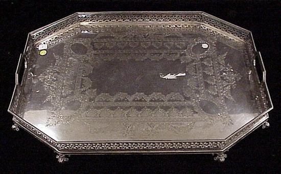 Appraisal: Large silverplate tray pierced gallery raised on feet oblong with