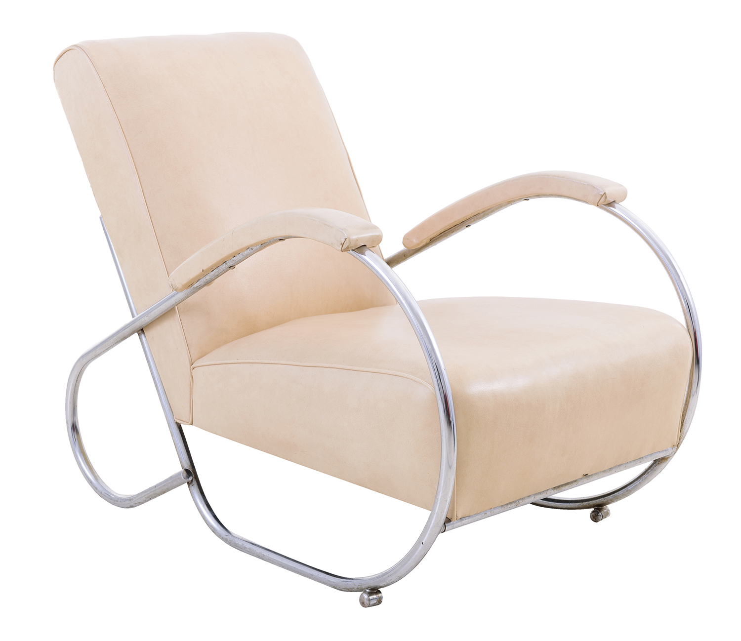 Appraisal: CANTILEVER MODERNIST STYLE CHAIR Cream vinyl on chrome frame Australia