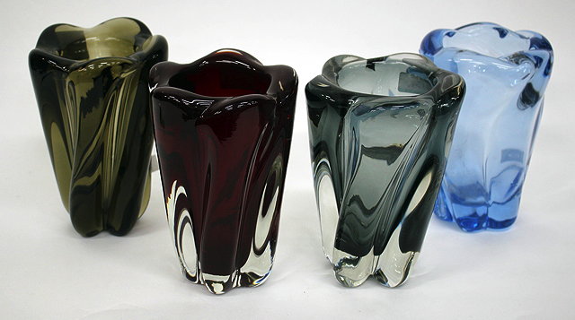 Appraisal: FOUR MID TO LATE TH CENTURY WHITEFRIARS TWISTED GLASS VASES