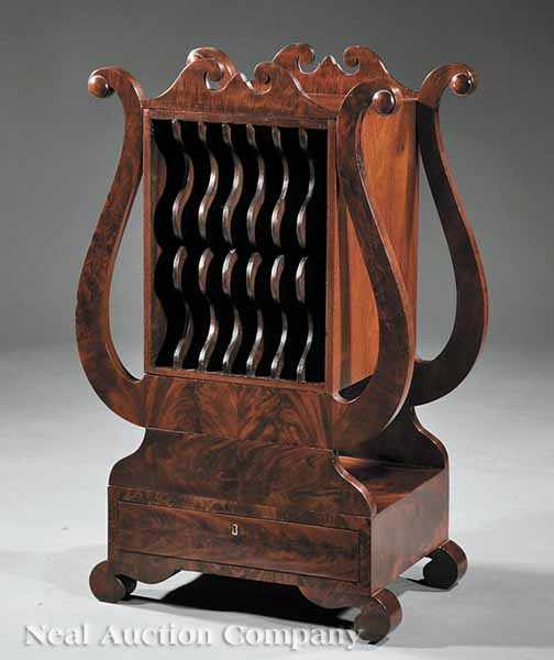 Appraisal: An American Classical Mahogany Lyre-Form Music Cabinet early th c