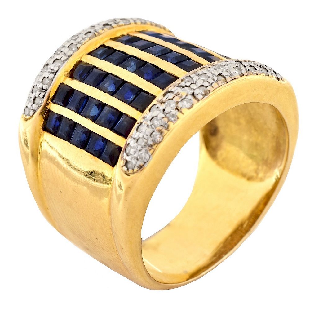 Appraisal: Sapphire Diamond and K Gold Ring Vintage Square Cut Sapphire