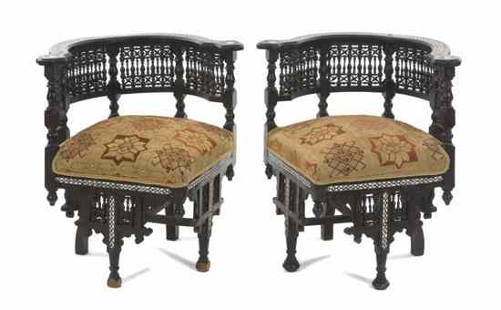 Appraisal: A Pair of Moorish Bone Inlaid Corner Chairs each having