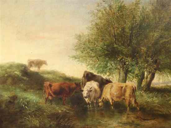 Appraisal: Manner of Thomas Wainewright oil on canvas Cattle watering x