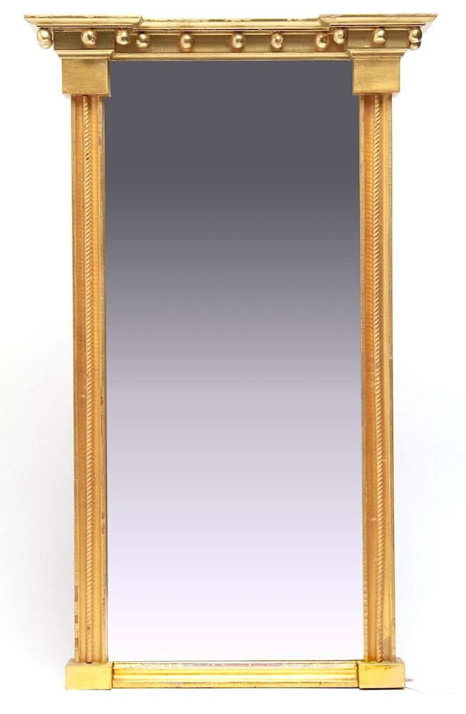 Appraisal: American Federal Giltwood Pier Mirror w Spheres American Federal manner