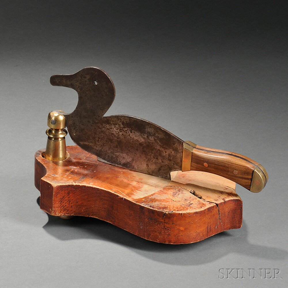 Appraisal: Iron and Wood Chopping Block with Duck-form Blade America the