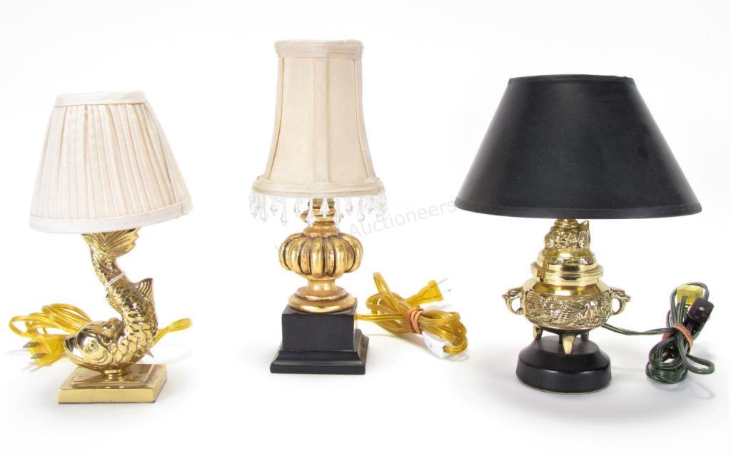 Appraisal: Group of Miniature Table Lamps three total including brass dolphin