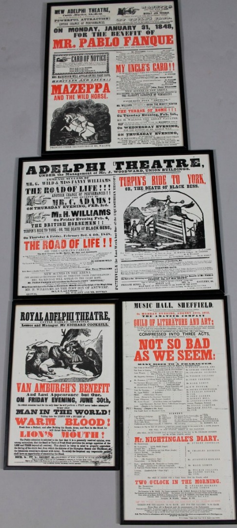 Appraisal: Various framed theatre adverts to include Royal Adelphi Theatre Cattle