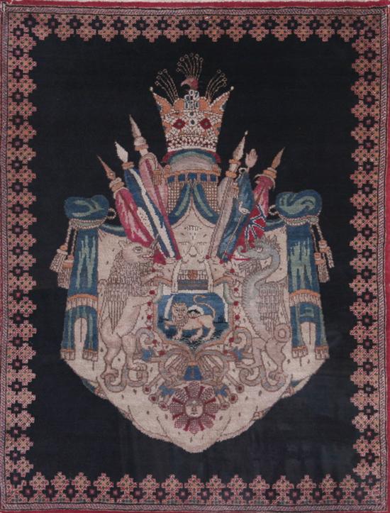 Appraisal: KASHAN RUG Depicting regal crest of Shah of Iran Mounted