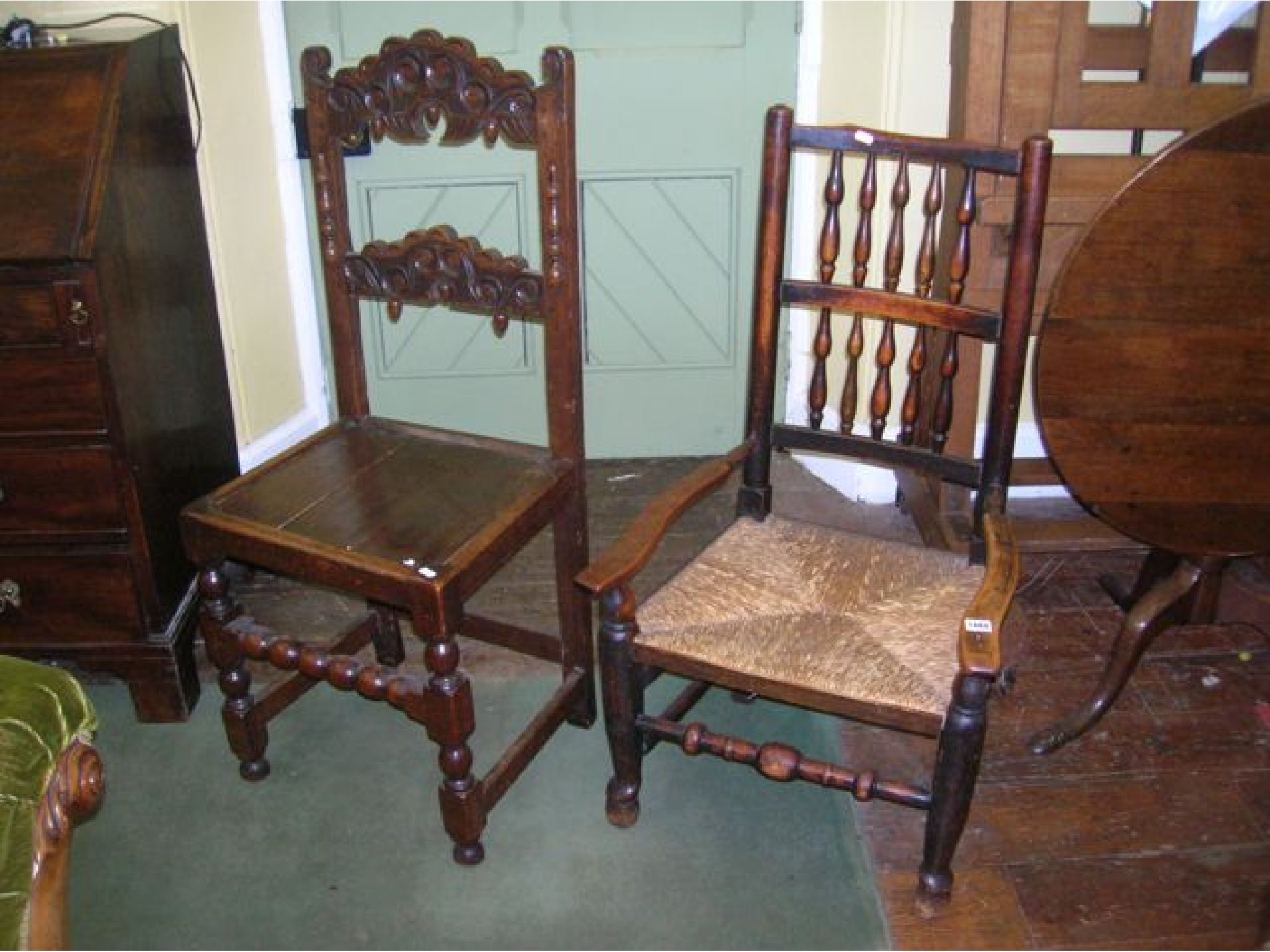 Appraisal: A Georgian ashwood spindleback nursing chair with rush seat low