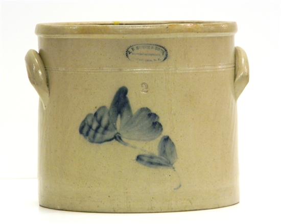 Appraisal: A E Smith two gallon stoneware salt glazed crock with