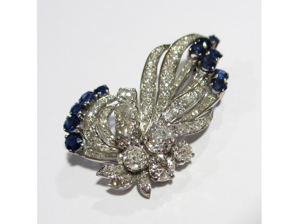 Appraisal: A fine sapphire and diamond spray brooch of stylised leaf