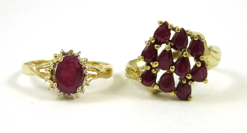 Appraisal: TWO RUBY AND TEN KARAT GOLD RINGS including a size