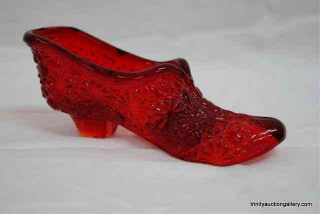 Appraisal: Vintage Ruby Red Glass Daisy Button Slipper ShoeFrom the estate