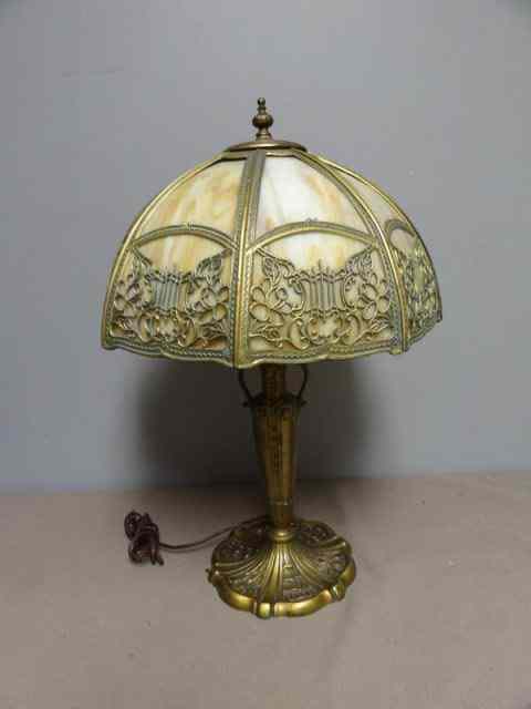 Appraisal: Tiffany Style Slag Glass Lamp From a Park Avenue NYC