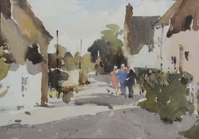 Appraisal: John Yardley British b Figures on a village street signed