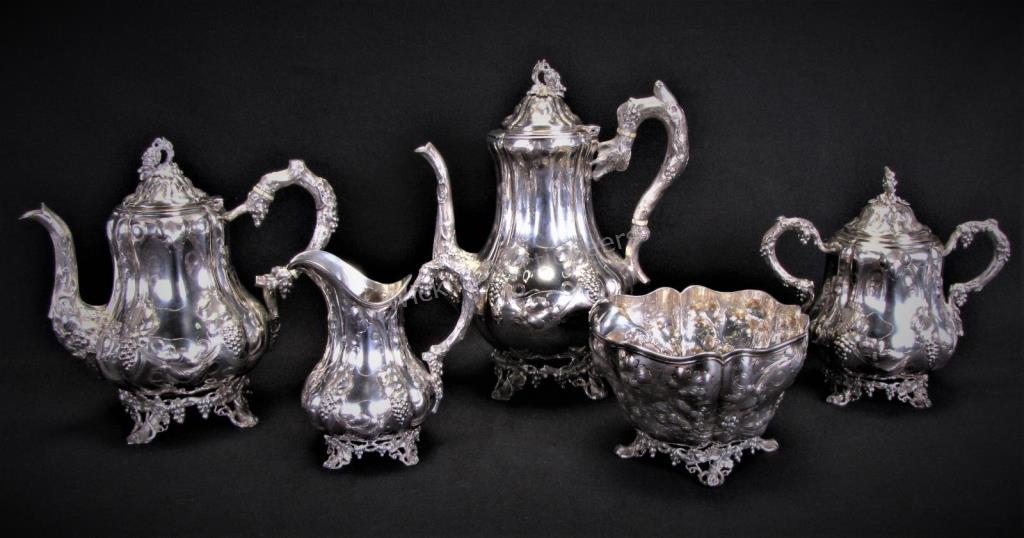 Appraisal: Antique Coin Silver Coffee and Tea Service Robert Raft and