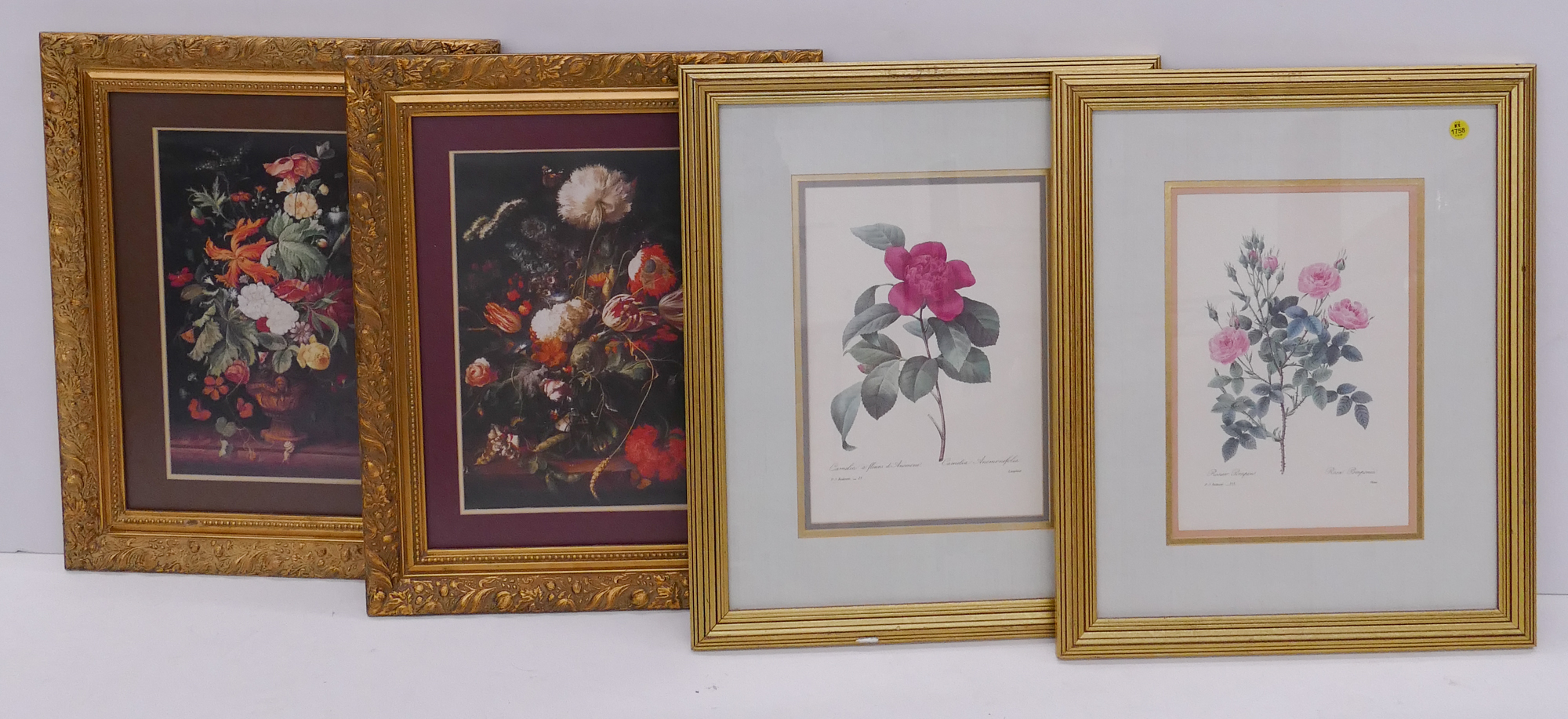 Appraisal: Pairs Floral Framed Prints- x '' each