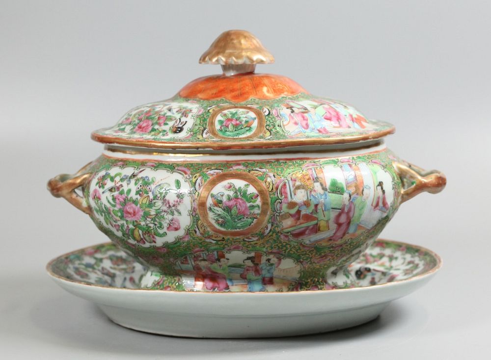 Appraisal: Chinese soup tureen w platter possibly th c Chinese rose