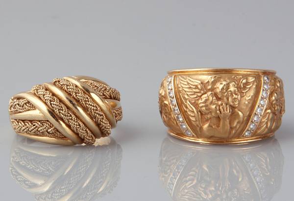 Appraisal: A collection of two k gold rings Italy g