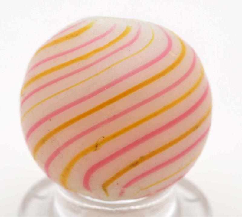 Appraisal: Pink Yellow Banded Clambroth Marble Description Hard-to-find white base with