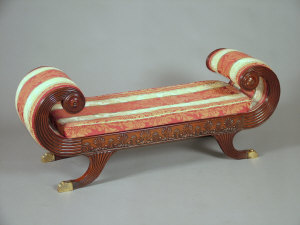 Appraisal: A Regency style mahogany double scroll end window seat late