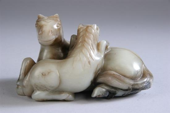 Appraisal: CHINESE WHITE JADE FIGURAL GROUP th th century Carved to