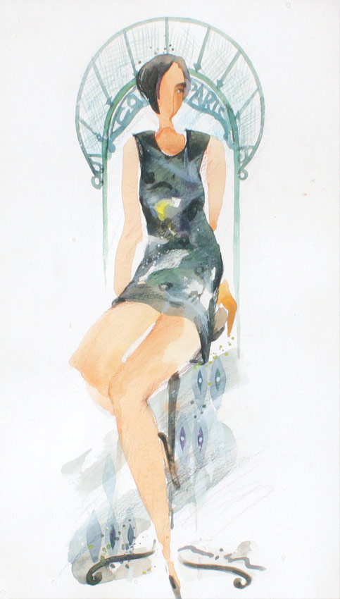 Appraisal: LENN Misha American - ''Sitting Pretty'' Watercolor on Paper ''