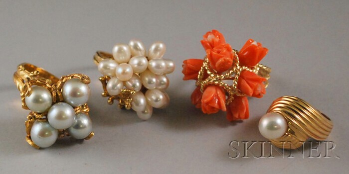 Appraisal: Four kt Gold Cocktail Rings three pearl and one with