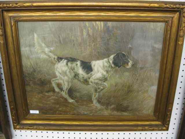 Appraisal: Edmund H Osthaus Lithograph Setter ''on point'' carved gilt frame