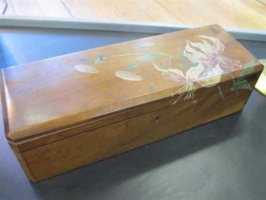 Appraisal: 'S YEW WOOD HAND PAINTED GLOVE BOX SIGNED