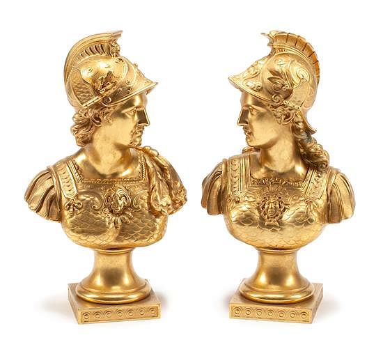 Appraisal: A Pair of French Gilt Bronze Busts Height inches A