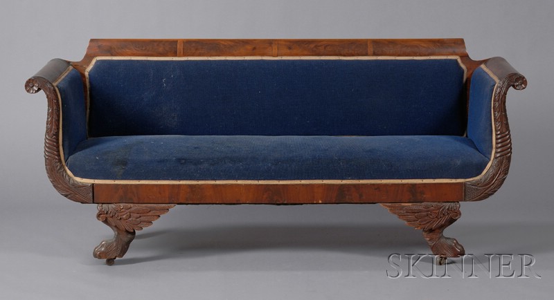 Appraisal: Classical Carved Mahogany and Mahogany Veneer Sofa New England c