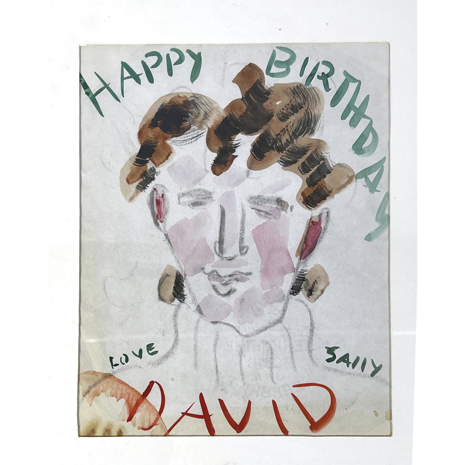 Appraisal: Watercolor Portrait by Sally Michel Avery HAPPY BIRTHDAY DAVID LOVE