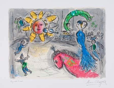 Appraisal: MARC CHAGALL Soleil au cheval rouge Color lithograph on smooth