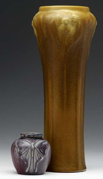 Appraisal: VAN BRIGGLE Two vases one with quatrefoils in amber and