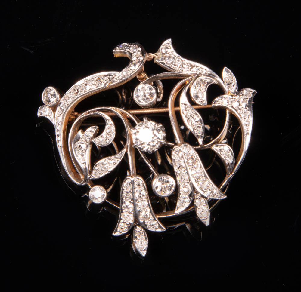 Appraisal: Edwardian Platinum Top Gold Back Diamond Brooch c - asymmetrical