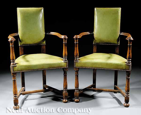 Appraisal: A Pair of Antique English Oak Armchairs in the William