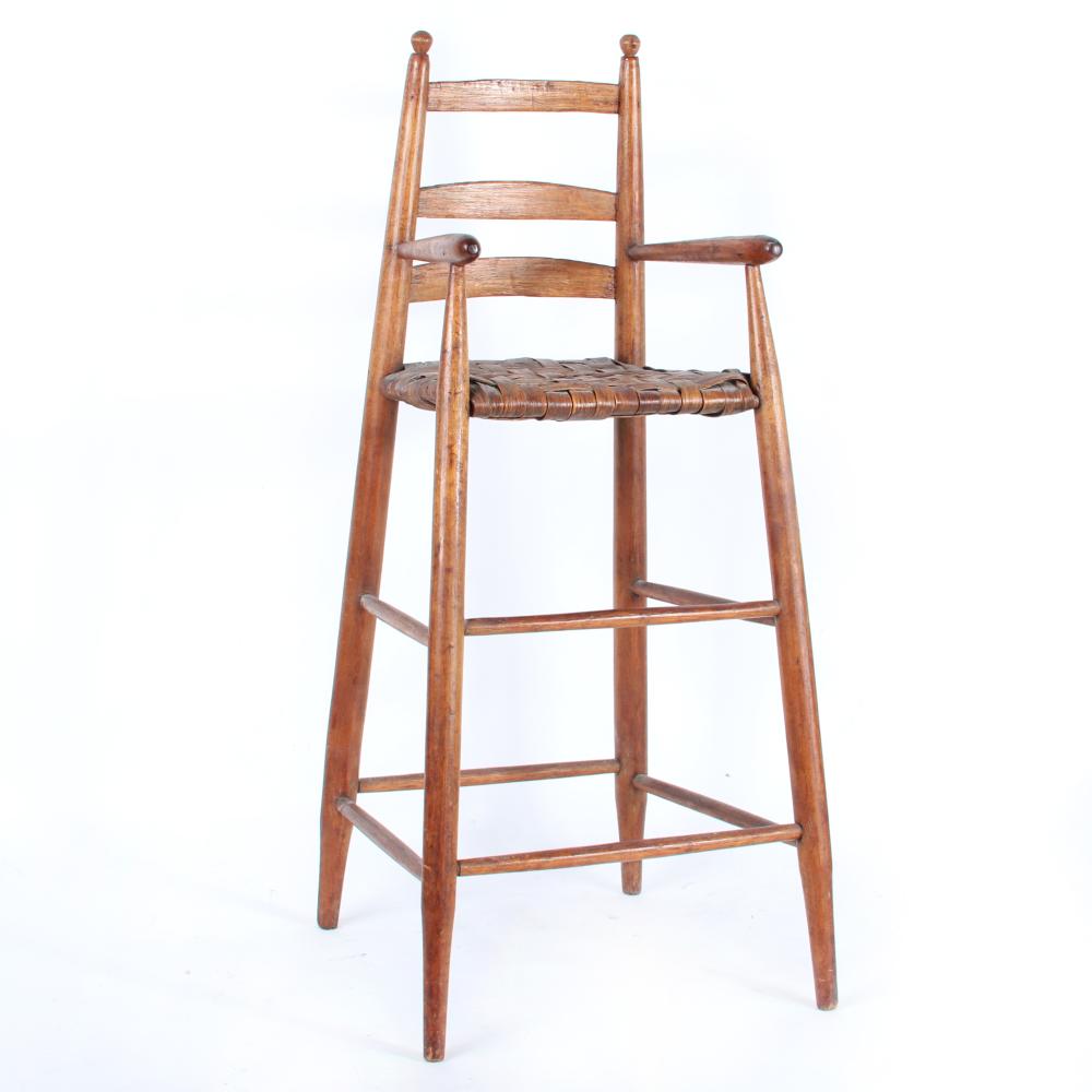 Appraisal: EARLY AMERICAN COUNTRY PRIMITIVE SHAKER STYLE LADDER BACK HIGH CHAIR