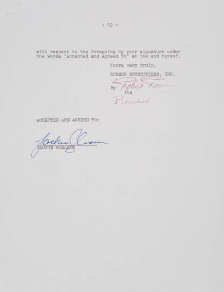 Appraisal: JACKIE GLEASON Contract signed by Gleason for the role of