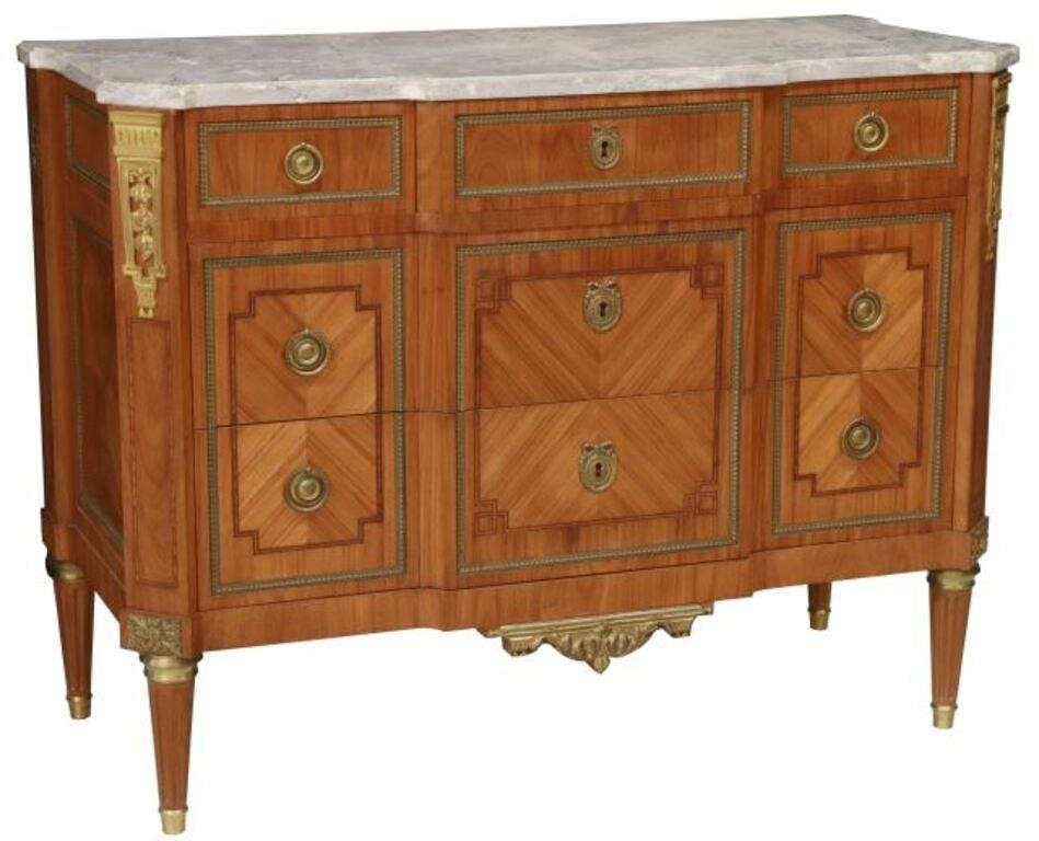 Appraisal: French Louis XVI style marble-top rosewood commode th c breakfront