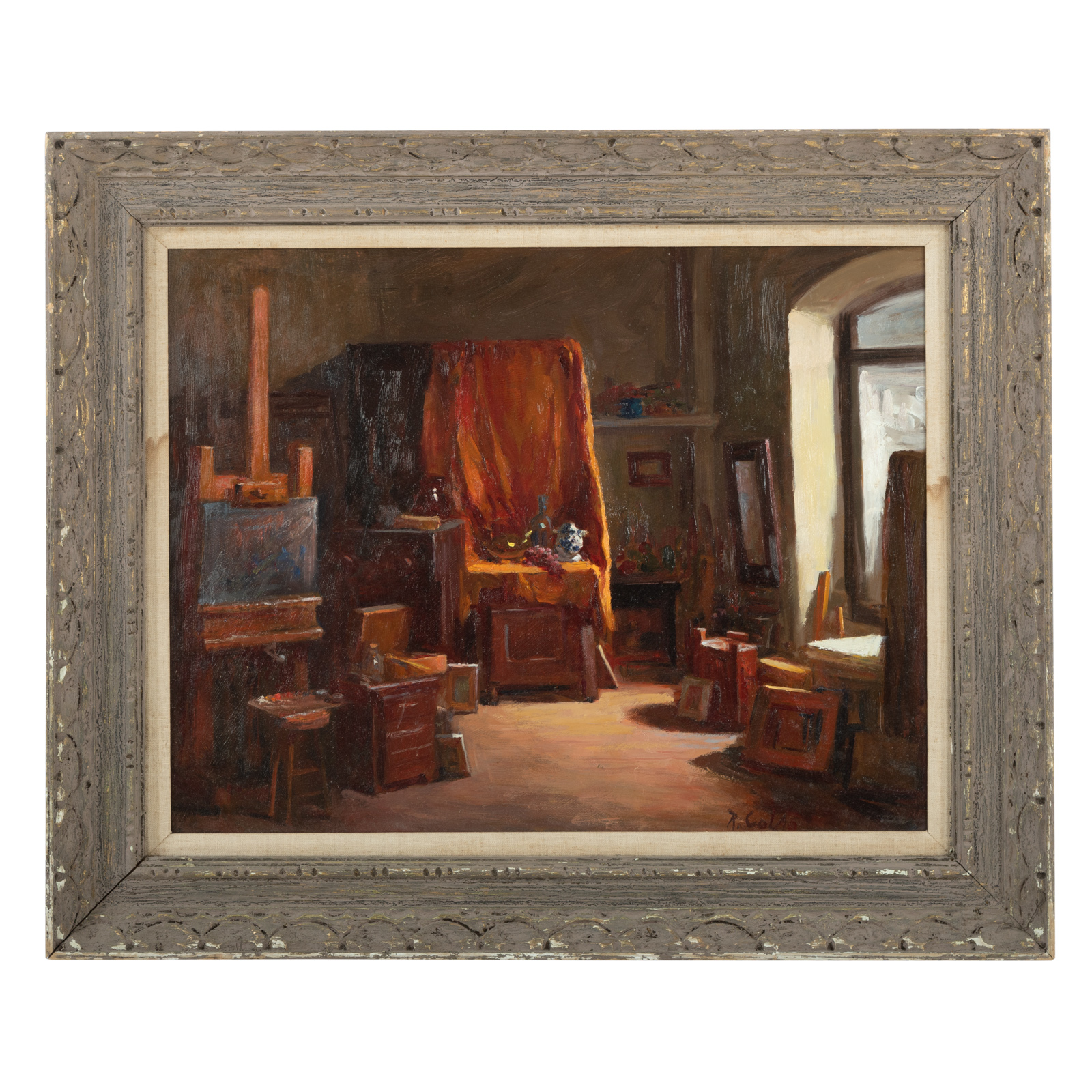 Appraisal: RUDOLPH COLAO INTERIOR ARTIST'S STUDIO OIL American - Oil on