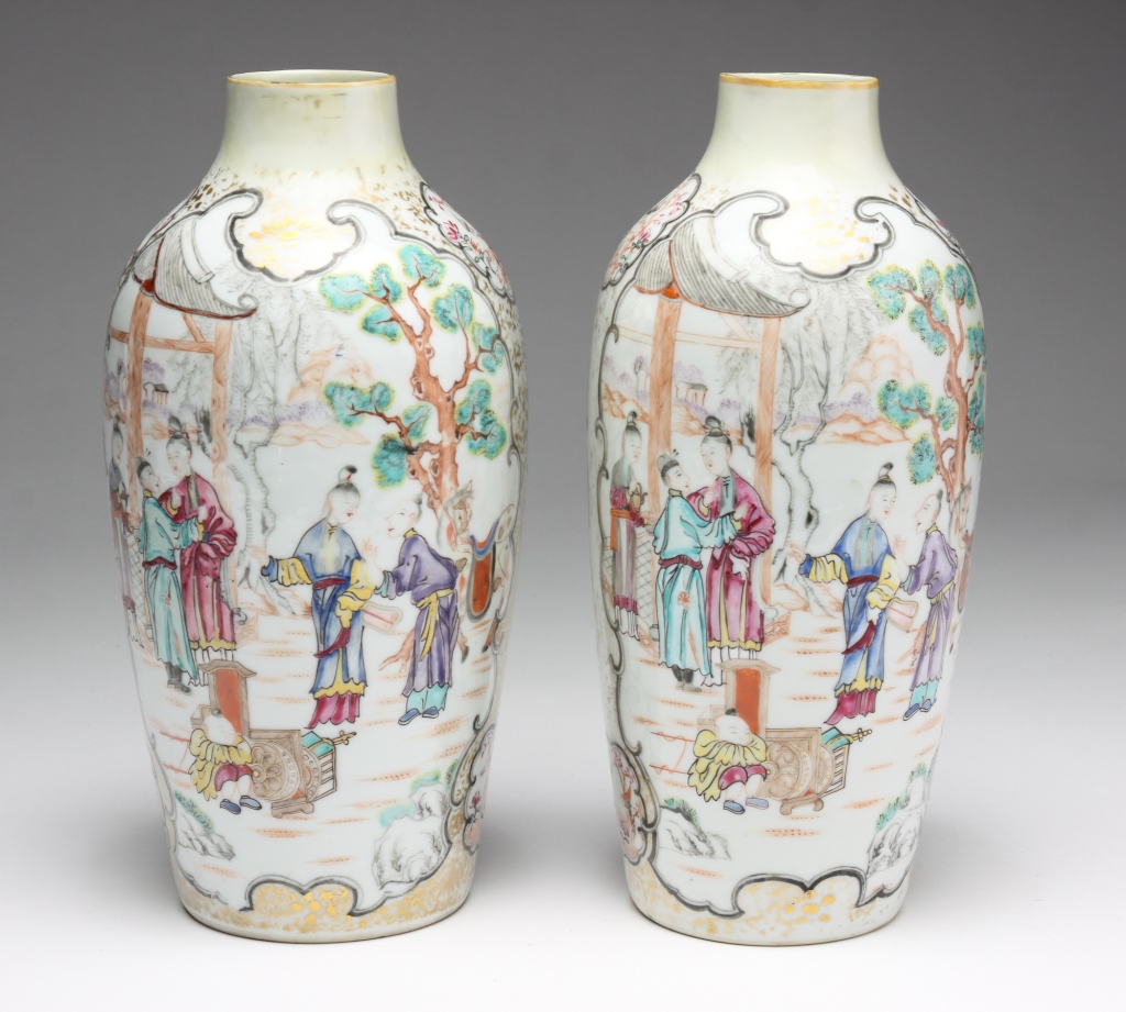 Appraisal: PAIR OF CHINESE EXPORT VASES Attributed to Yongzheng early th